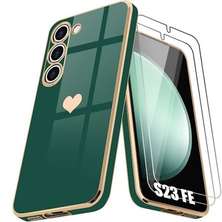 Coque - BOOLING - til Samsung Galaxy S23 FE - Stødabsorberende - Hybrid Silikone - Natgrøn - Hjerte Mønster Belagt med Guld