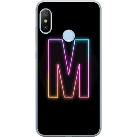 Kompatibel Mobilcover til Xiaomi Xiaomi Mi A2 Lite Neonbogstav M med farveskiftende lyseffekt mod sort baggrund, moderne minimalistisk typografi med s