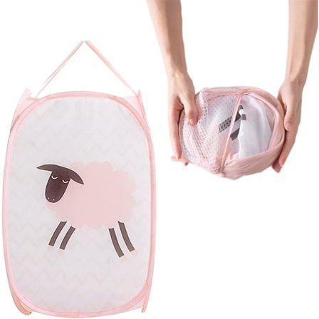 1 st rosa hopfällbar korg med handtag, smutstvättförvaringskorg