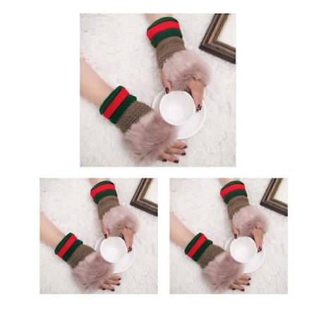 3 Par Pelsvotter Motevotter Ull Halv Finger Åpne Fingervotter Fargerike Stripete Korte Votter A