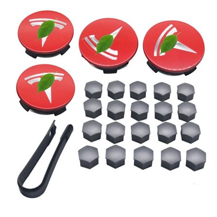 Hjul kapselsett senter kapsel nav mutter deksel svart rød hvit grå med 4 senter kapsel 20 mutter deksel for Tesla Model 3 Y S X