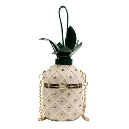 Damväska 2023 Mode Söt Ananas Design Axelväska Originalitet Design Damer Crossbody-väska Metallkedja Handväska Beige