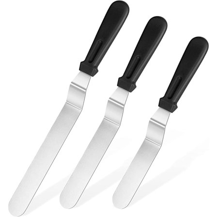 Offset Spatula -setti, 3 kpl, 6", 8", 10" terällä, ruostumattomasta teräksestä valmistettu kakunkoristelu- ja kuorrutuslastasetti, 3 kpl (musta)