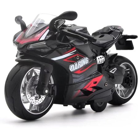 IC Toy Motorsykkel, Trekk Tilbake Motorsykkel Leke med Lyd og Lys, 1:12 Motorsykkelmodell Leke for Barn Bursdag Jul Fest Tilbehør (Svart)