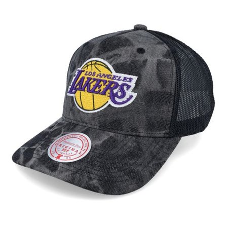 Mitchell & Ness - NBA Svart trucker Keps - Los Angeles Lakers Burnt Ends Black Trucker @ Hatstore