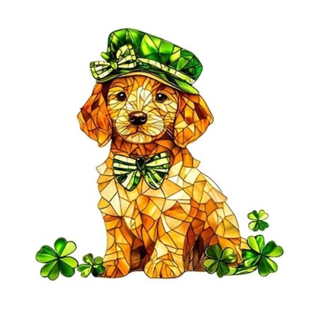 Akryl Valp Prydnad 2D Platt Gyllene Valp Bordskylt St. Patrick's Day Shamrock Hund Prydnad för Hem Spiselkrans Sidobord