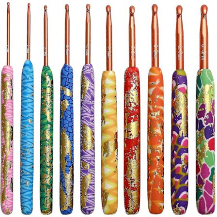 Heklenålersett for nybegynnere, vakre heklenåler med mykt grep for leddgikt, ergonomisk håndtak håndlaget leire heklenåler strikkepinner