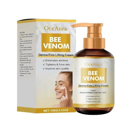 Bee Venom Derma Firm Løftecreme - 100g, 7 Dages Anti-rynke, Opstrammende & Udglattende, Dybdegående Fugtgivende til Ansig, Hals & Krop