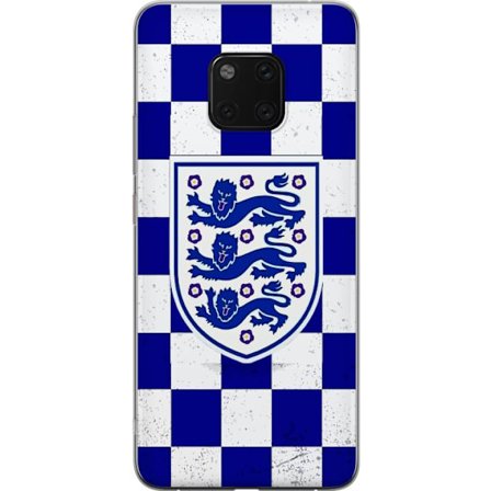 Kompatibel Mobilcover til Huawei Huawei Mate 20 Pro Grafisk skakternet mønster i blåt og hvidt med et klassisk heraldisk emblem, retro-inspireret sp