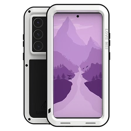 (Vit) LOVE MEI Skal för Samsung Galaxy S24 Ultra Metall+Silikon Telefonskal med Härdat Glas Film - Vit