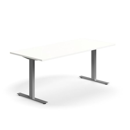 Skrivbord QBUS, T-stativ, 1800x800 mm, silver, vit