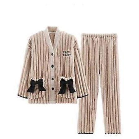 Pyjamas dam korall sammet ny plus sammet förtjockad söt tjej hemmakläder set (L)