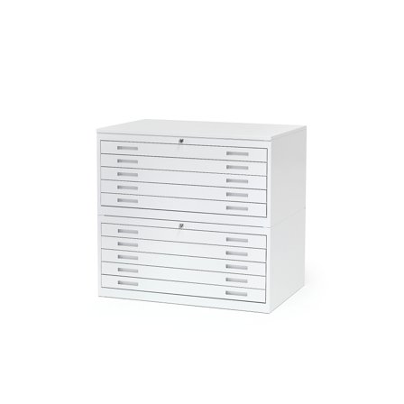 Kompletter Zeichenschrank SKETCH aus Metall, doppelt, A1, Laminatplatte, weiß