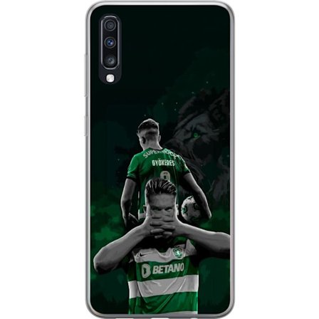 Yhteensopiva Puhelinkuori Samsung Galaxy A70 Neonmotiivi, jossa teksti "Gaming is in my DNA" sinisenä ja punaisena tiiliseinällä, jossa loistava DNA-s