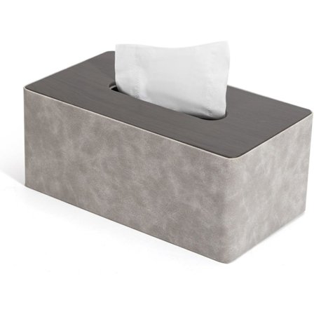 PU Læder Tissue Box Cover Rektangel - 24cmX12cmX6.5cm Tissue Box Holder Rektangulær (Grå & Træmønster) - Tissue Holder Dekorativ til Badeværelse, Livi