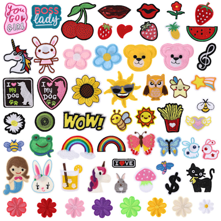 60 stk. Børne Stryge-på-lapper, Broderet Stryge-på-lap til Tøj