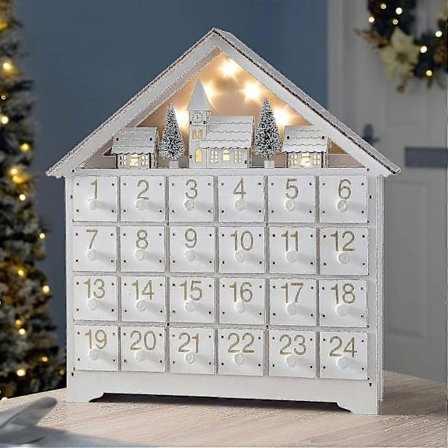 Mine Nedtælling Til Jul Træ LED Belyst Julekalender, 24 Skuffer (hvid)