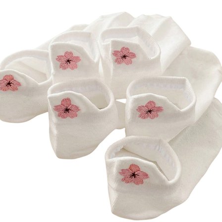 Par Hvid; Størrelse: One Size - 6 par åndbare, komfortable og absorberende hvide ankelstrømper til kvinder med kirsebærblomstbroderede øretræk