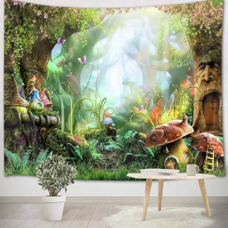 IC Grønn jungel tapet 150x200cm Skog veggbekledning Fantasy Eventyr Veggtapet Barnerom Living Tapestry