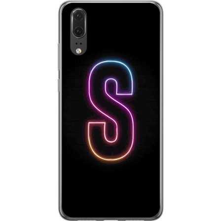 Yhteensopiva Puhelinkuori Huawei Huawei P20 Neonkirjain S kirkkaissa pinkissä ja sinisissä sävyissä tummaa taustaa vasten, siisti kirjaintaide ret