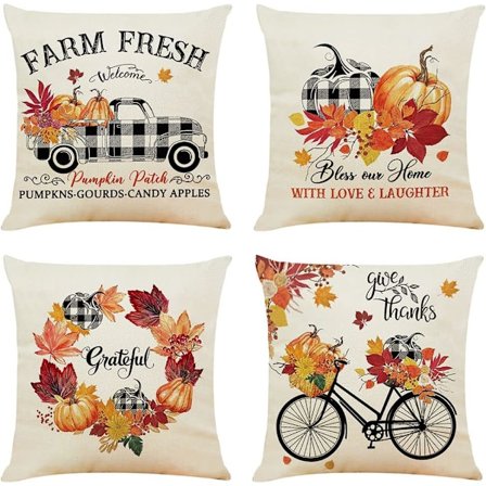 Tyynynpäälliset 45 x 45 4 kpl Ruudullinen syksy Tyynynpäälliset 18 x 18 Palanut oranssi Lehdet Koristeelliset Pellava Tyynynpäälliset v