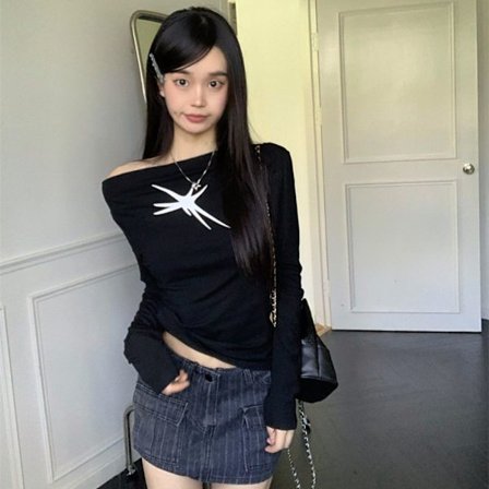 Långärmad T-shirt Vintage Hottie Cropped Toppar SVART XL