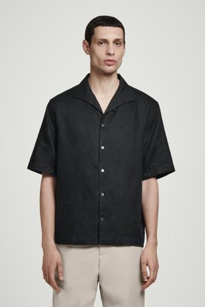 COS Men's Linen Short Sleeve Shirt in Black