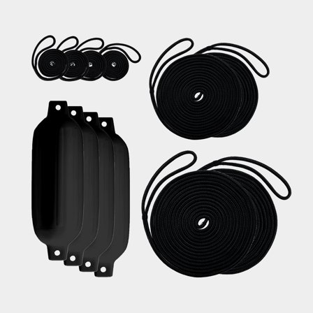 Kotvící sada Moory Lilla, pro lodě 10 - 20 stop (3 - 6 metrů), černá (4 přístavní lana + 4 fendry + 4 fender lana)