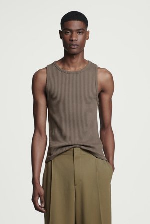 COS Men's Slim Ribbed Knit Cotton Tank Top in Beige