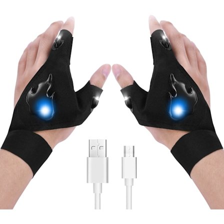 LED-ficklampshandskar, Laddningsbara Handsfree Ljus-handskar, Presenter till Män, Coola Prylar Utomhusverktyg, 1 Par