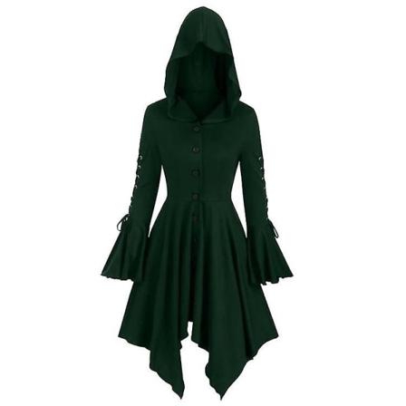 Kvinnors gotiska huvtröja kappa oregelbunden långärmad jacka Green XL