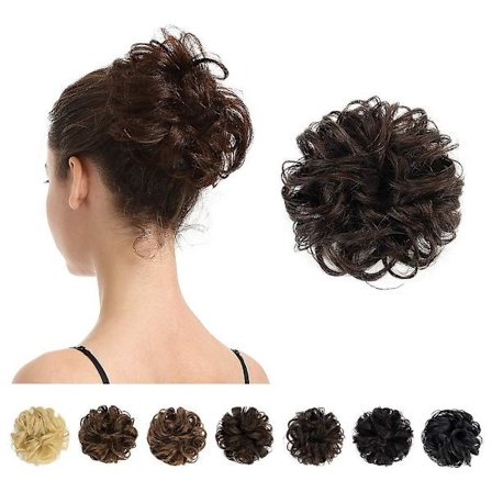 100% menneskehår knold, rodet knold scrunchies hestehale extensions krøllet hår knold hårstykke til kvinder/børn Tousled Updo Donut Chignons (2# 