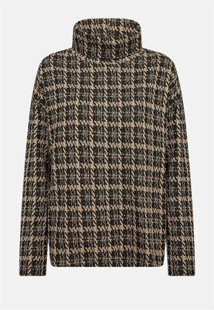 Soyaconcept - Trikåtopp med polokrage - svart/brun/mönstrad - för damer - XXL (46) - Cellbes