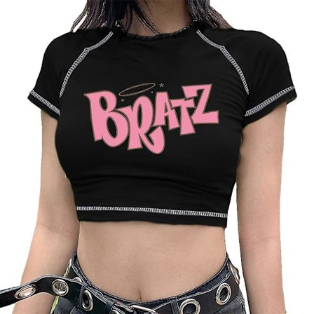 Dame T-shirt Y2k Vintage T-shirt Street Goth T-shirt Harajuku Sort Dame Kortærmet T Toppe Bratz Print Roupas Femininas