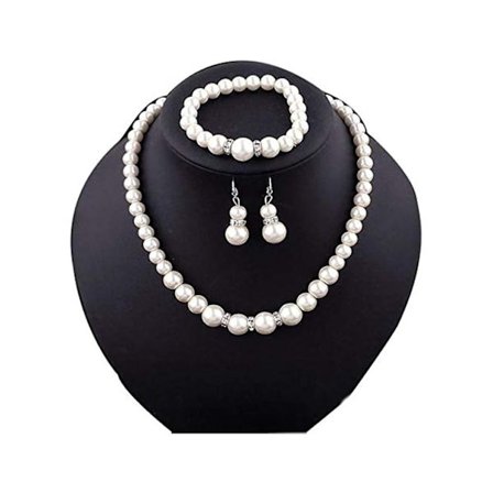 Halskæde, armbånd og øreringe sæt med naturlige perler, Legering, Hvid