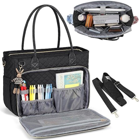 Lærerveske, 15,6 tommers laptopveske for kvinner, laptop-jobbveske, sykepleieveske, profesjonell datamaskin-messenger bag med isolert lomme, laptop-