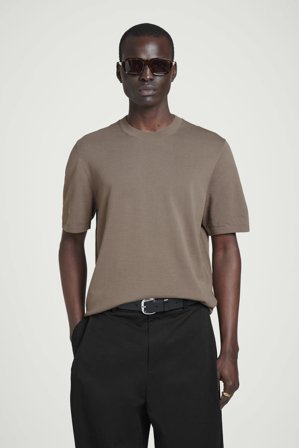 COS Herren Knitted Cotton Crew-Neck T-Shirt - Beige