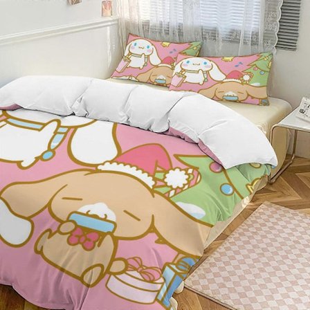 SQ393 Cinnamoroll Dynesett Tykkere Mykt 3-delt Sengsett Helårs Dynetrekk med 2 Putetrekk for Voksne Kvinner Jenter Tenåringer Hjemmeromsdekor HZ