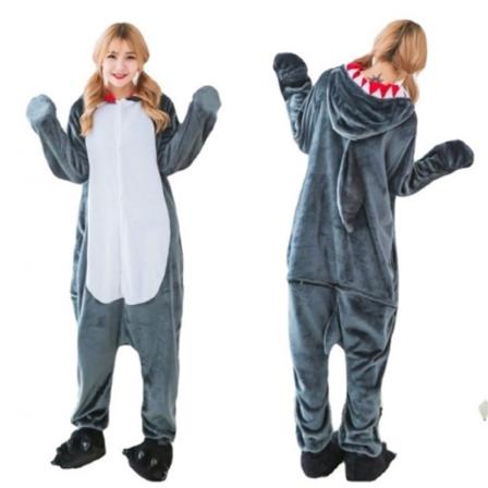 Söt tecknad anime djur pyjamas pyjamas för män och kvinnor Grey Shark XL