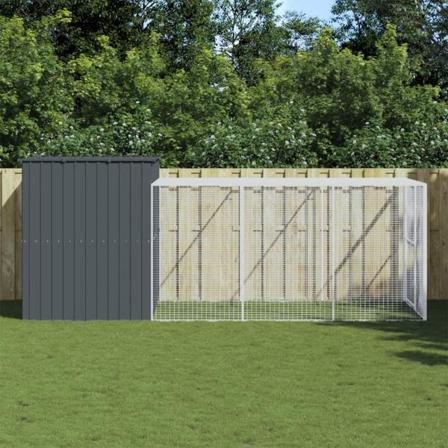 vidaXL Hundkoja med gård antracit 214x457x181 cm galvaniserat stål Antracit