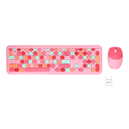 Tangentbord och Mus Combo 2.4G Retro Flerfärgad Tyst Omslag Trådlöst Tangentbord och Mus Set Rosa