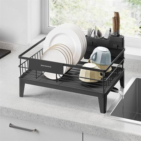 Opvaskestativ med afløbstud - Sort/sølv