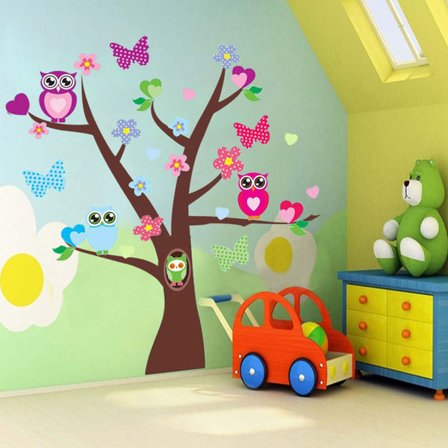 Stort träd med ugglor vinyl vägg klistermärken