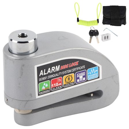 Vanntett Skivebremslåssett 110dB Tyverisikring Alarmbeskyttelse for Motorsykkel Sykkel (Sølv)