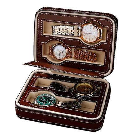 Urkasse Bærbar Lynlås Design Enkel Fashionabel Ur Opbevaring Oganizer Ur Etui Brun 4 Slots