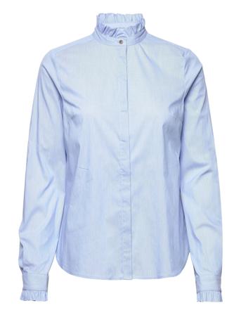 Blouse Uma With Frill Bluse Langærmet Blå Lindex
