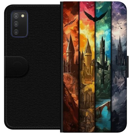Kompatibel Tegnebogsetui til Samsung Samsung Galaxy A03s Fire magiske slotte i forskellige elementfarver, episk fantasykunst med ild vand luft og mør