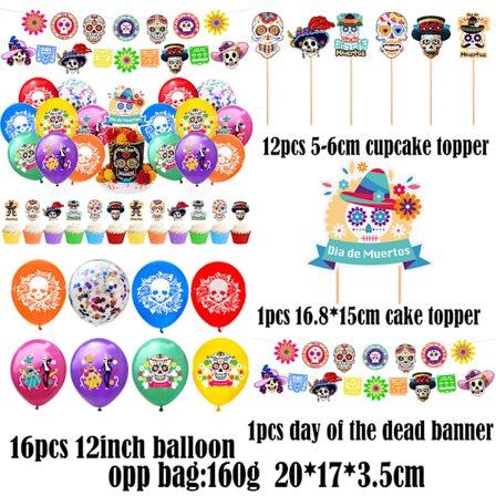 2-PACK Mexikansk Day of the Dead Animal Skull Ballong Flagga Flagga Day of the Dead Dekorationstillbehör för Halloweenfest