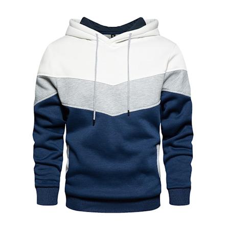 Herr Färgblock Dragkedja Huvtröja Sport Gym Pullover Hoodie Toppar Navy XL