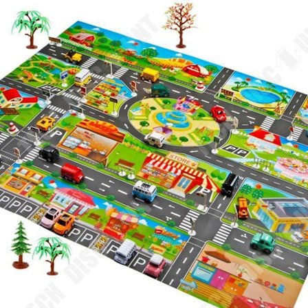 TD Stor Stor Bilparkeringskarta 130*100cm - Bilbanor - Färgglad